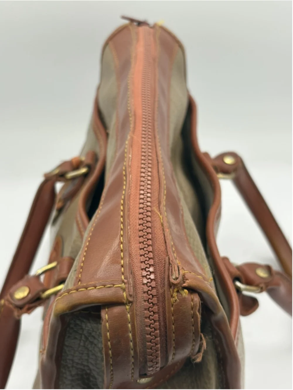 Dooney & Bourke Brown Olive Satchel Bag with Logo, Bag Charm, Zip, Gold Hardware